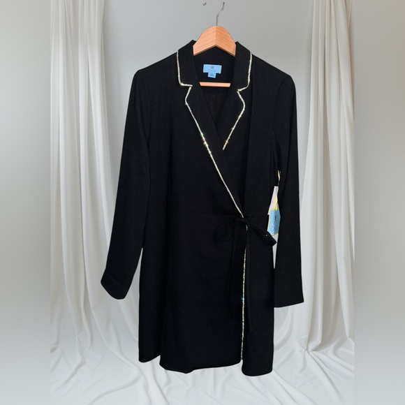 CeCe Women's Rhinestone Trim Long Sleeve Collared Wrap Dress - Picture 7 of 9